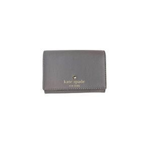 Kate Spade Gray Saffiano Leather Mini Wallet Small Card Holder Gold Logo Compact